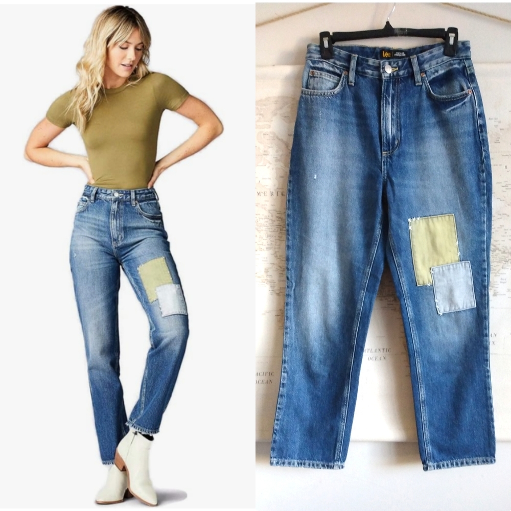 Lee Vintage Modern High Rise Straight Leg Ankle Jeans with Patchwork, Size 27"